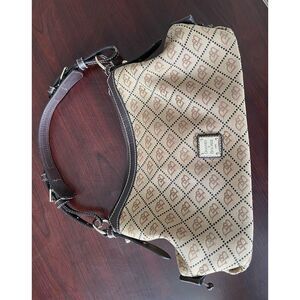 Dooney & Bourke Canvas Hobo Shoulder Bag Brown With Leather - VGUC